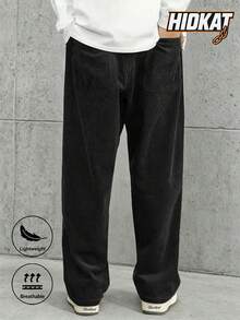 Men's Elastic Waist Corduroy Pants, Fashion Drawstring Straight Leg Casual Sweatpants For Spring And Autumn Black Sports - Black - View 3