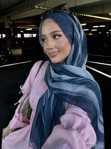 1pc Women's Elegant Bohemian Style Tie-Dye Print Long Scarf, Breathable And Comfortable, Suitable For Daily Wear, Travel And Party Outfits - Blue-gray - View 3
