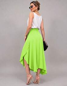 Long Wrap Skirt With Tie-Up Fashion Blogger - Lime Green - View 4