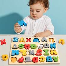 1 Set Infant Toddler Animal-Shaped Letter & Number Inlay Puzzle, Children's English & Math Cognitive Hand-Grip Puzzle Early Education Teaching Aid - Multicolor - View 3