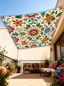 Bohemian Floral Print Sun Shade Sail, Rectangular, Polyester, UV Protection, Waterproof, Vintage Pattern, Outdoor Patio Sun Shade, Suitable For Garden, Backyard, Deck, Balcony - Flower - View 9