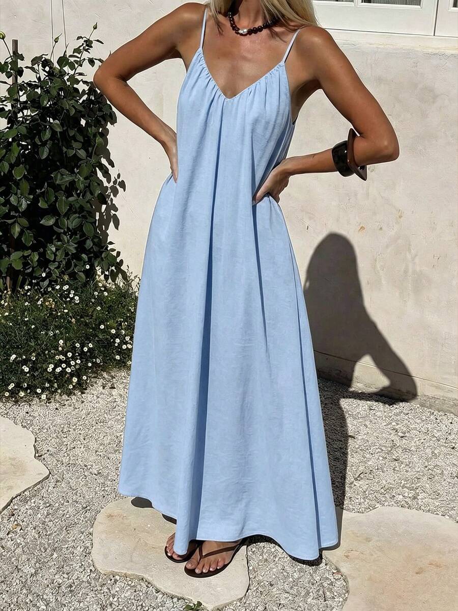 Vestido de Primavera/Verano con Escote en V y Espalda Descubierta, Estilo Bohemio, Playa, Boda, Uso Diario - Lavado ligero - Ver 1