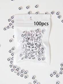 100-1000 pièces Perles en acrylique en forme de cœur, motif cœur avec goutte d'huile blanche et ligne noire, pour la fabrication de bijoux, les loisirs créatifs - Fond blanc avec des lignes noires et une forme de cœur - Voir 12