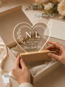 1PC Custom Heart Acrylic LED Night Light, Personalized Couple Initials Lamp With Date, Warm Bedside Decor Gift For Anniversary, Wedding, Engagement, Valentine's Day, Bedroom, Home, Romantic Room Decoration - Multicolor (Style 1) - View 2
