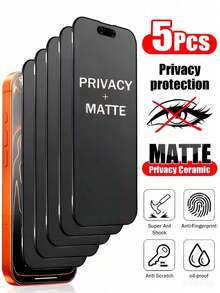 5pcs Matte Anti-Spy Screen Protector, Compatible With Phone Cases, 9H Ceramic Matte Anti-Peeping Screen Protector, Compatible With Iphone 17 Pro Max/17 Air/16 Pro Max/16E/16 Plus/17/15 Pro Max/14/13/12/11/XR/X/XS/7/8 - Black - View 4