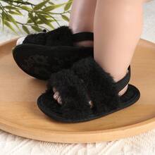 1 Pair Girls & Boys Thermal Lined Elastic Band Slip-On Design Infant Toddler Sandals & Slippers Slippers, Winter - Black - View 10