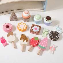 1 Set Kids Wooden Ice Cream Shop Pretend Play Toy, Realistic Ice Cream Dessert Cake Store Role Play Set - 彩色 - 查看 4