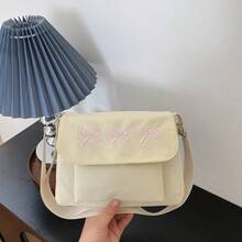 甜美刺繡蝴蝶結布料小方包，女孩百搭休閒斜挎包，日常單肩包 - A - 查看 8