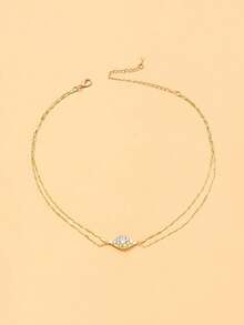 1pc European And American Popular Geometric Necklace, Niche Design Rhinestone Collarbone Chain, Fashionable Versatile Accessory - Gold - View 2