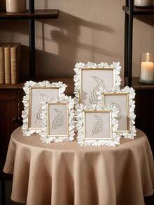 1PC Resin White With Gold Trim 3D Daisy Flower Pattern Decorative Photo Frame, Square Photo Display Frame, Warm Home Desktop Photo Display Frame, Horizontal And Vertical Dual-Use Resin Photo Frame, Suitable For Home Photo Decoration And Photography Decoration Props - A - View 2