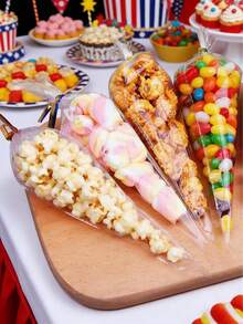 50/100/200pcs Transparent Cone-Shaped Packaging Bags, Waffle Cone Bags, Cone-Shaped Snack Bags, Triangular Food Bags With Twist Tie - Convenient And Practical, Moisture-Proof, Suitable For Candy, Chocolate, Cookies, Pastries, Marshmallows, Snacks And More - Multicolor - View 2
