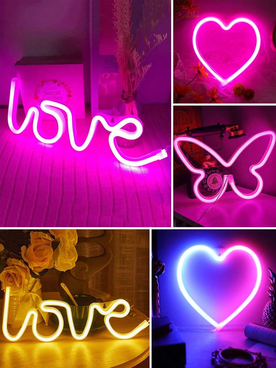 1件裝家居裝飾心形字母LOVE LED霓虹燈，USB與電池供電，適合女孩臥室牆面裝飾、婚禮派對裝飾燈、室內房間裝飾燈、酒吧與商店櫥窗裝飾燈