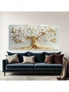 1pc Gold Floral Tree Modern Abstract Canvas Wall Art, Suitable For Living Room, Bedroom, Office And Dining Room Decoration, Vintage Modern Home Decor, Unframed - 1 - View 3