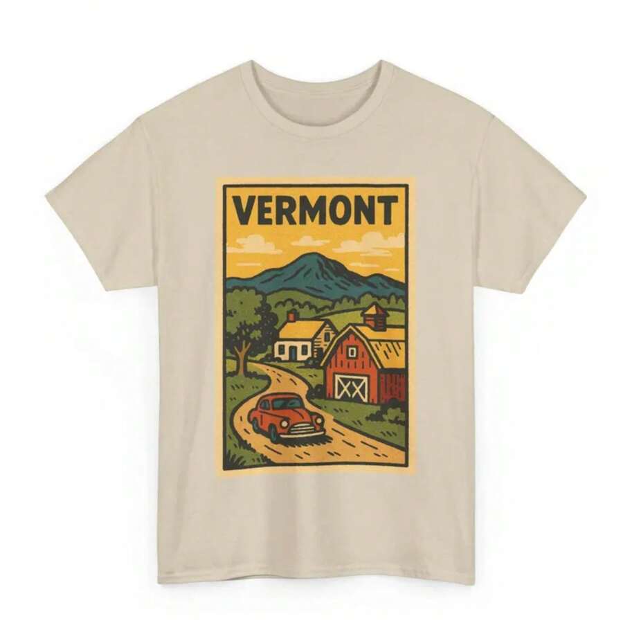 Vermont Retro Comic T-Shirt: Green Mountain State Unisex Tee - Unisex Women & Men's Daily Wear - Cute White Summer T-Shirt, Casual Wear, Comfortable T-Shirts - 杏色 - 查看 1