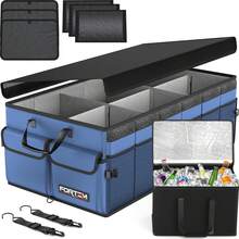 FORTEM Car And SUV Trunk Organizer - Car Storage Organizer - Large Foldable Box With 2 Compartments - Non-Slip Base - Adjustable Straps - Removable Lid (Black) - 藍色的 - 查看 1