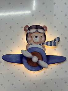 Kit decorativo Ursinho aviador azul Iluminado - Ursinho Azul - Visão 2