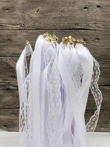10/30/50/60Pcs White Lace Ribbon Fairy Wands With Gold Silver Bells, Twirling Streamer Sticks, Wedding Christmas Party Cheering Props & Guest Favors Exquisite Disposable Ribbon Wristbands For Event And Conference Admission Wedding Decor - White - View 1