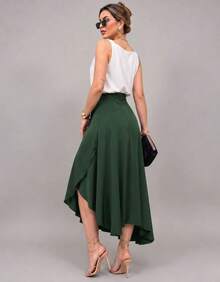 Long Wrap Skirt With Tie-Up Fashion Blogger - Army Green - View 4