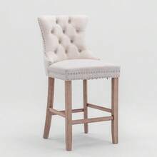 Set Of 2 Bar Stools With Velvet Upholstery / Medieval-Modern Style Bar Stools / Weight Capacity Up To 300 Lbs / High-Elasticity Foam / Suitable For Restaurants Or Kitchens - 米色 - 查看 5
