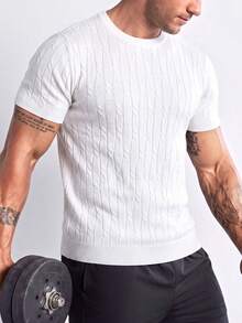ZYNTH BALENO Men's Summer Fashion Crew Neck Cable Knit Slim Fit Short Sleeve Sweater, Suitable For Gym And Outdoor Sports - White - View 7