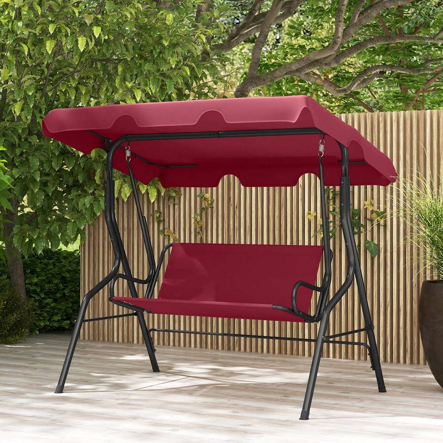 3-Person Outdoor Patio Swing Chair W/ Adjustable Canopy & Removable Cushion - Burgundy - View 1