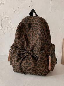 1pc Leopard Print Lightweight Versatile Lanyard Backpack, Large Capacity Student Bag, Travel Backpack, Portable Storage Travel Bag - Brown - View 6