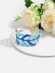 1 peça Pulseira aberta de mulher estilo boémio de verão em ráfia trançada com forma de folha, pulseira ajustável trançada colorida com folha vazada, acessório de pulso personalizado para férias tropicais na praia - Multicolorido - Ver 8