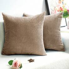 1 Housse De Coussin En Velours Côtelé, Douce Et Doublée De Flanelle, Pour Canapé, Lit Et Salon, 40 X 40 Cm / 55 X 55 Cm - Brun clair - Voir 1
