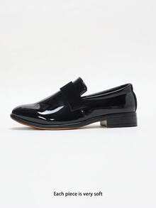 1 Pair Boys' Striped Webbing Decor Smooth Breathable Non-Slip Round Toe Low Heel Formal Loafers For School, Performance, Wedding, Daily, Dress Shoes - Black - View 3