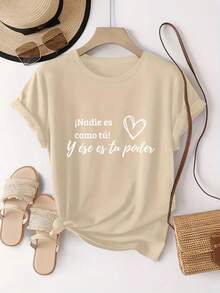 eta Motivacional en Español para Mujeres - Frase en Español y Detalle de Corazón, Cuello Redondo y Manga Corta, Ideal para Aprendices de Español, Ropa Casual y Eventos de Práctica del Idioma - Negro - Ver 5