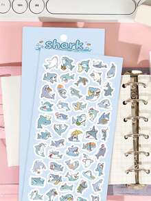 Hoja de pegatinas de papel washi con tiburón de dibujos animados lindo, pegatinas pequeñas de animales marinos kawaii, pegatinas de película mate brillante para diario, álbum de recortes, funda de teléfono, taza de agua, tarjeta Guka, manualidades DIY, decoración de estudiantes, útiles escolares - tiburón - Ver 1