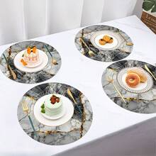 Round Polyester Placemat 36*36cm, Vintage Geometric Triangle And Gold Marble Print, Waterproof Heat-Resistant Washable, For Dining Table Decoration And Heat Insulation - Multicolor - View 8