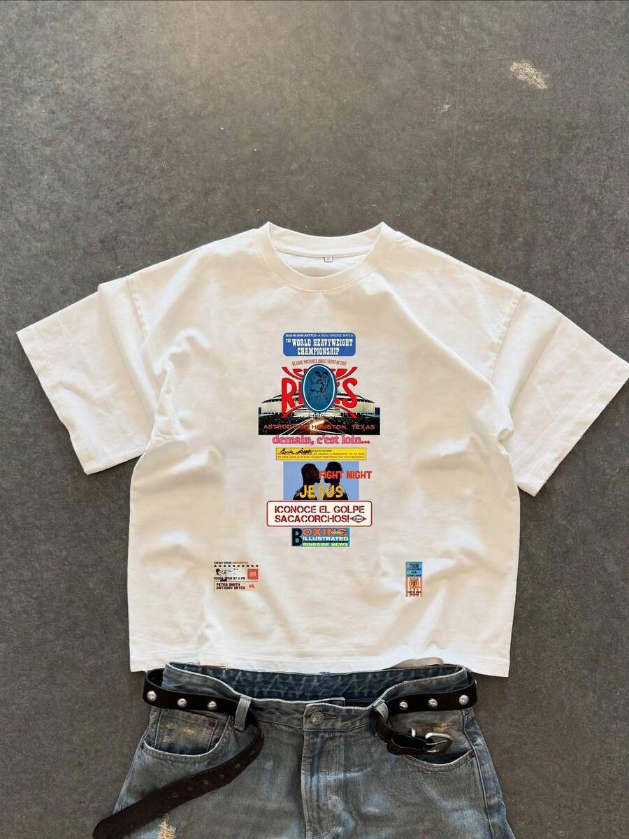 Men's Urban Fashion Letter Print Short Sleeve-Shirt Hot Item - 白色 - 查看 1