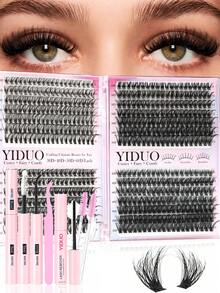 YIDUO 980pcs 6-Style Mixed Cluster Eyelash Extension Set, 80D-300D Pointed Base Dense D-Curl Lashes 5-20mm, Complete DIY Kit With 2 Bottles Of Adhesive & Sealer, Remover, Tweezers And Brush, Suitable For Home Use - Multicolor - View 15