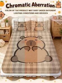 2/3pcs Sprei Fitted Motif Capybara Lucu, Pelindung Kasur, Lembut, Nyaman, dan Bernapas, Cocok untuk Semua Musim, Cocok untuk Semua Ukuran Kasur (Twin/Full/King/Queen), Desain Kantong Dalam, Cocok untuk Kamar Tidur, Asrama, Hotel, Dapat Dicuci dengan Mesin - MultiWarna - View 6