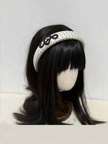 1pc Polka Dot Music Note Headband, Black & White Treble Clef With Star-Shaped Rhinestone Hairband, Suitable For Women's Daily Wear - Multicolor - View 6
