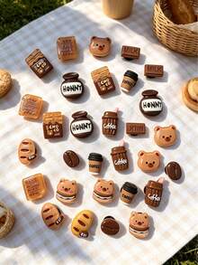30pcs Cartoon Resin Coffee Color Bear & Flower Random Pattern Clog Shoe Charms Set - Multicolor - View 5
