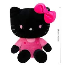 1 pieza Muñeco de peluche de gato lindo negro y rosa con lazo de satén, muñeco de animal de peluche suave, adecuado para decoración de dormitorio, almohada y regalo - Negro - Ver 8