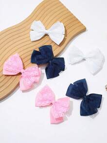 Set de 6 piezas de accesorios para el cabello dulces para niñas de vuelta a la escuela, pinzas para el cabello con lazos azul marino & blanco, adecuado para el uso diario de niñas en la temporada de vuelta a la escuela - Multicolor - Ver 6