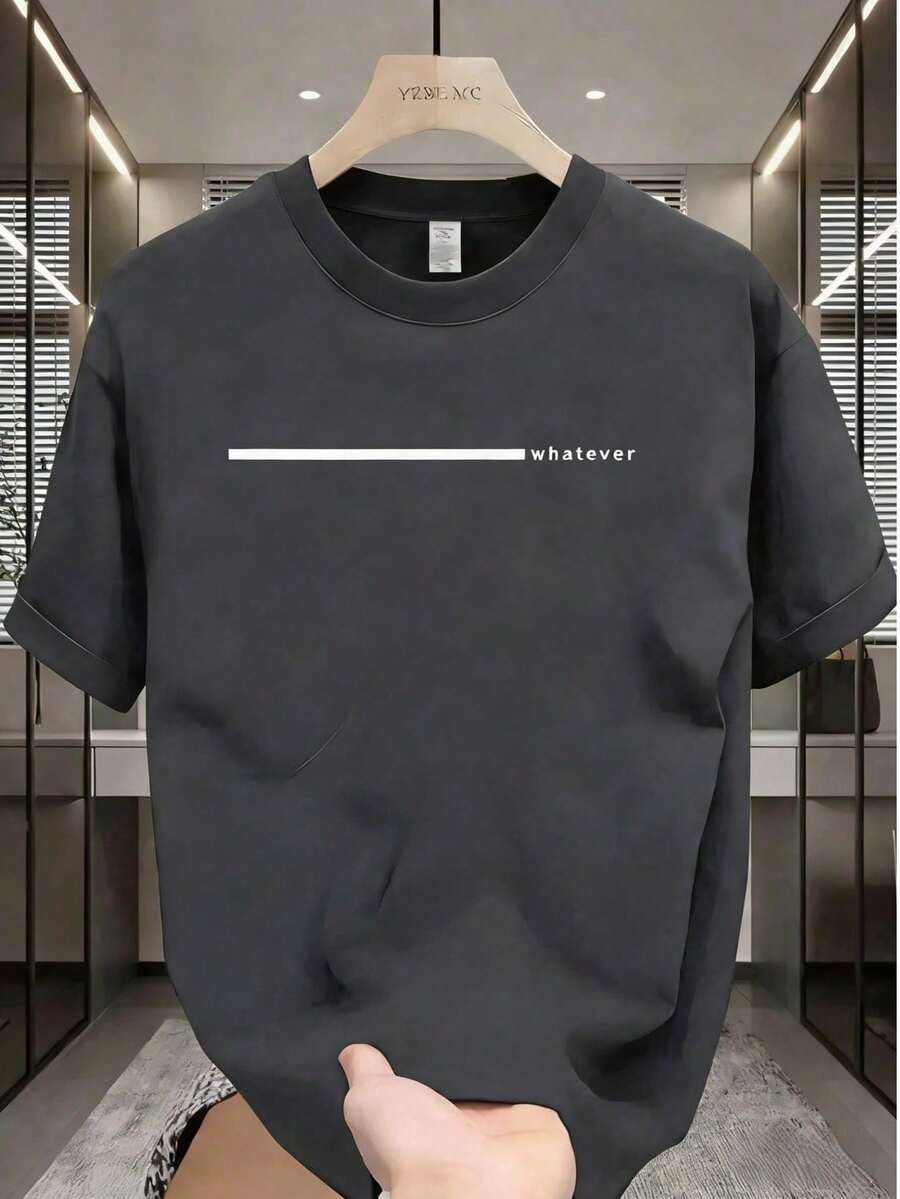 Men's Short-Sleeved, Crew-Neck T-Shirt. Casual Style With Modern And Comfortable Prints. For Men And Women, Couple Style, Short-Sleeved T-Shirt With Print. - 深灰色 - 查看 1