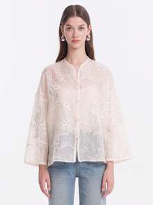Rich Radi Q's Elegante cárdigan de punto de manga larga estilo chino blanco para mujer con exquisito bordado y cuello alto, ajuste regular - Blanco - Ver 12