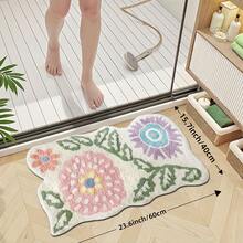 Wavy Asymmetrical Floral Pattern Bathroom Rug | Soft Lines With Natural Feel, French Country And Cream Style, Suitable For Wooden Decor, 1m Thick, Fluffy And Soft, Comfortable Foot Feel, Faux Cashmere Soft Bathroom Rug, Non-Slip Bottom, Versatile Soft Door Mat, Makeup Mat, Porch Mat And Patio Mat, Cozy Entryway Mat, Bathroom Rug, Bathtub Rug, Home Bedroom Rug, Bay Window, Balcony, Bedside Blanket, Office Desk Rug, Living Room Indoor/Outdoor Rug, Washing Machine Rug, Machine Washable - contracted design - View 13