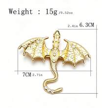 1 st fantasy-brosch i guldfärg med europeisk flygande drake, strassinlagd lapelpin, gotisk djurbrosh, scarfclip, smyckespresent för män och kvinnor - brosch - Visa 5