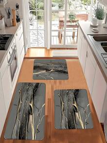1pc Gold Black Grey Pattern Kitchen Mat, Faux Cashmere Washable Door Mat, Soft Skin-Friendly Decorative Floor Mat, Durable Home Entryway Rug, Small Area Rug, Kitchen Decor Mat, Suitable For Living Room, Bedroom, Bathroom, Etc. - View 4