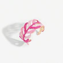 1 peça Pulseira aberta de mulher estilo boémio de verão em ráfia trançada com forma de folha, pulseira ajustável trançada colorida com folha vazada, acessório de pulso personalizado para férias tropicais na praia - Multicolorido - Ver 14