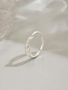 1 pieza Anillo de nudo minimalista y versátil de moda para mujeres, adecuado para uso diario - Plateado - Ver 3