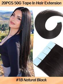Jessie's Selection 20pcs/Pack 50g Tape In Hair Extensions Skin Weft Remy Silky Straight Seamless Invisible Tape Adhensive 150Grams 100% Human Hair Extensions For Volume Add Length Luxury Quality Affordable Cost Salon Quality (#1B Natural Black) - SNatural - 查看 1