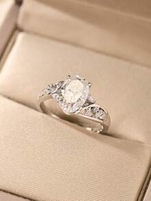 1 pièce Bague de luxe élégante en argent S925 avec moissanite ovale 2,5CT, convient pour les femmes, mariage, festival, célébration, soirée, saison des mariages, robe, vacances, fête, anniversaire, confession, bijou cadeau - Argent - Voir 5
