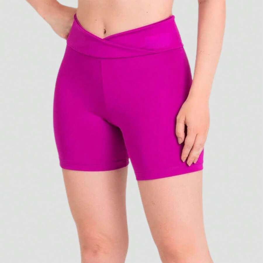 Shorts Fitness Energy Cós Transpassado - Zero Transparência e Alta Sustentação Academia Crossfit - Rosa pink - Visão 1