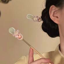 1件波希米亞風鋅合金粉色花朵流蘇髮簪，女款漢服頭飾，復古髮飾，四季通用髮箍，髮髻延伸飾品 - 彩色 - 查看 1